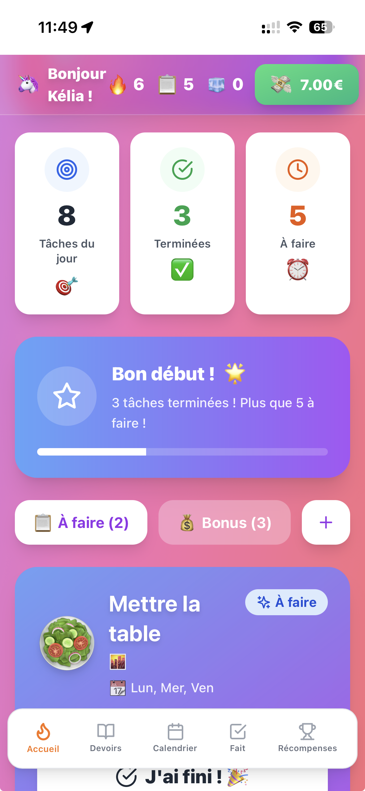 App Kidly — interface enfant